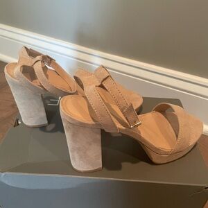 LOFT Taupe Block Heel Sandals